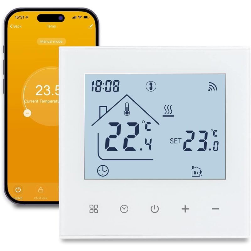 foto del prodotto xvx termostato connesso wifi, termostato domestico connesso per pavimenti riscaldati ad acqua, termostati ambiente programmabili wireless,