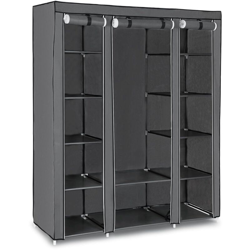 foto del prodotto xxl armadio cabina guardaroba appendiabiti in acciaio tessuto tnt 3 ante richiudibile con cerniera 175 x 150 x 45cm grigio grigio