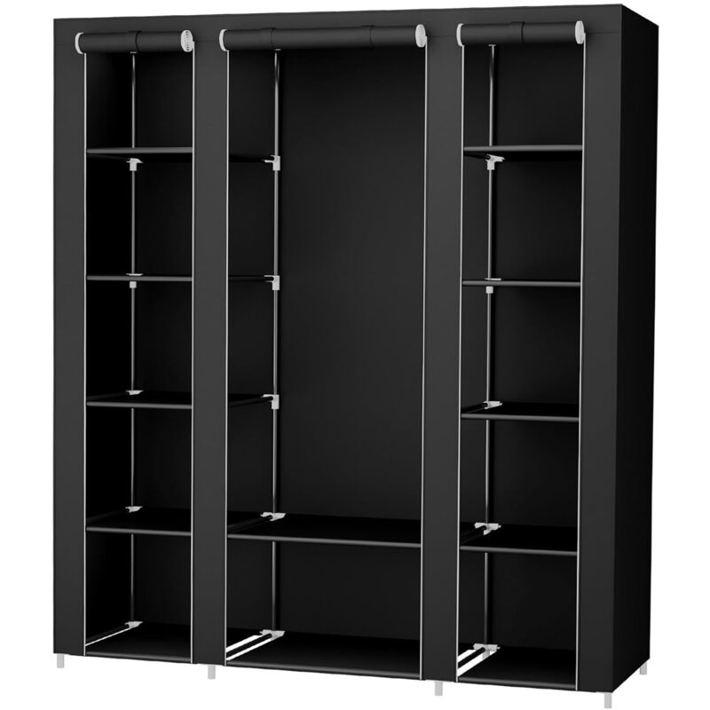 foto del prodotto xxl armadio cabina guardaroba appendiabiti in acciaio tessuto tnt 3 ante richiudibile con cerniera 175 x 150 x 45cm nero nero