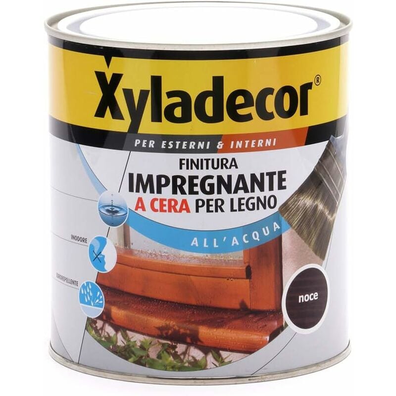 foto del prodotto xyladecor finitura impregnante a cera per legno. colore noce 750 ml .