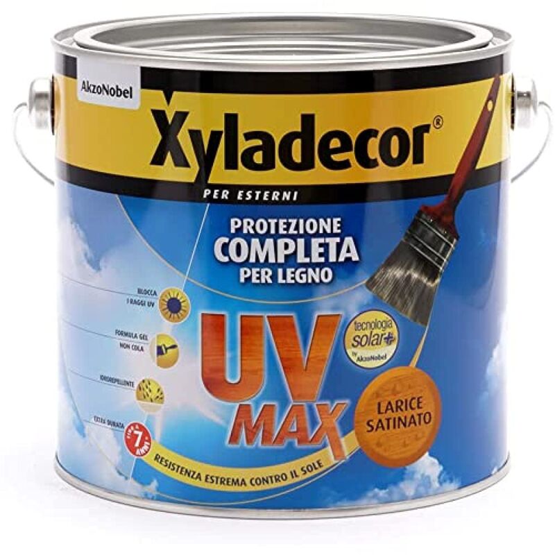 foto del prodotto xyladecor smalto legno esterni uv max protezione completa da sole e agenti atmosferici idrorepellente colore larice 2,5l, 2.5 l