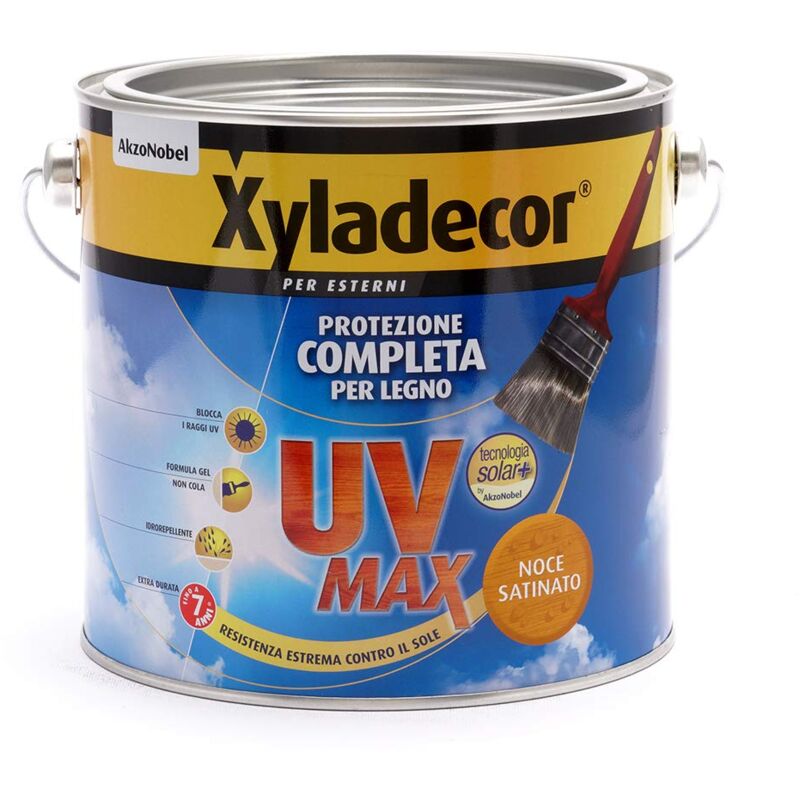 foto del prodotto xyladecor smalto legno esterni uv max protezione completa da sole e agenti atmosferici idrorepellente colore noce 2,5l, 2.5 l