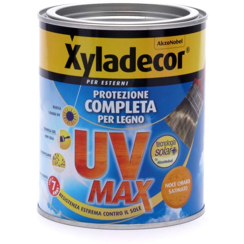 foto del prodotto xyladecor smalto legno esterni uv max protezione completa da sole e agenti atmosferici idrorepellente colore noce chiaro 750ml, 750 ml