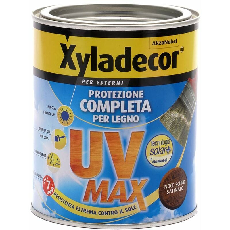 foto del prodotto xyladecor smalto legno esterni uv max protezione completa da sole e agenti atmosferici idrorepellente colore noce scuro 750ml, 750 ml