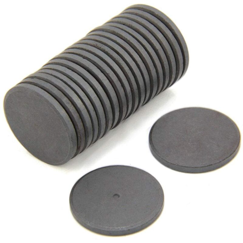 foto del prodotto y10 ferrite magnet per arti, artigianato, scienza e fai da te 30mm dia x 3mm di spessore 0,9kg di tiro pacco di 20