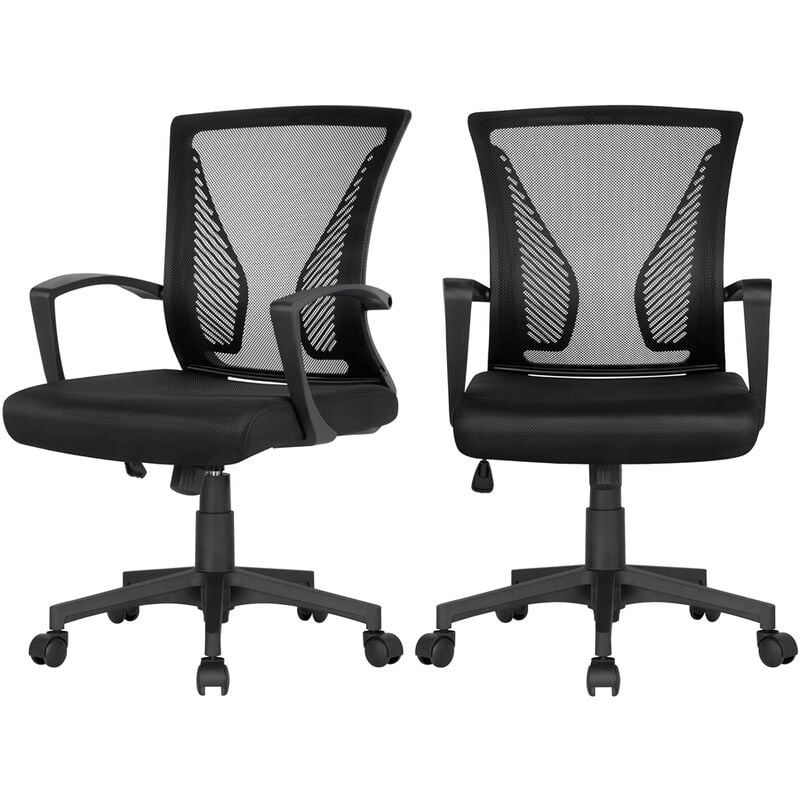 foto del prodotto yaheetech 2 sedie da scrivania ufficio studio in rete ergonomica a rotelle girevole inclinabile altezza regolabile con braccioli nere