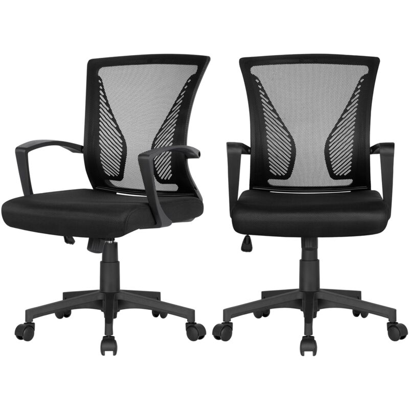 foto del prodotto yaheetech 2 sedie da scrivania ufficio studio in rete ergonomica a rotelle girevole inclinabile altezza regolabile con braccioli nere