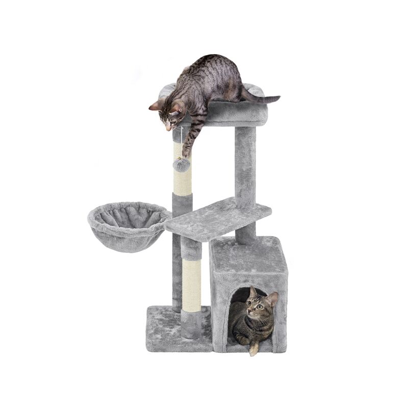 foto del prodotto yaheetech albero tiragraffi in sisal naturale e truciolato 50 34,5 87 cm con posatoio condominio gioco grigio chiaro
