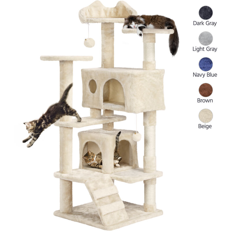 foto del prodotto yaheetech albero tiragraffi per gatti 137 cm con 2 palle sisal naturale giocattolo gioco beige