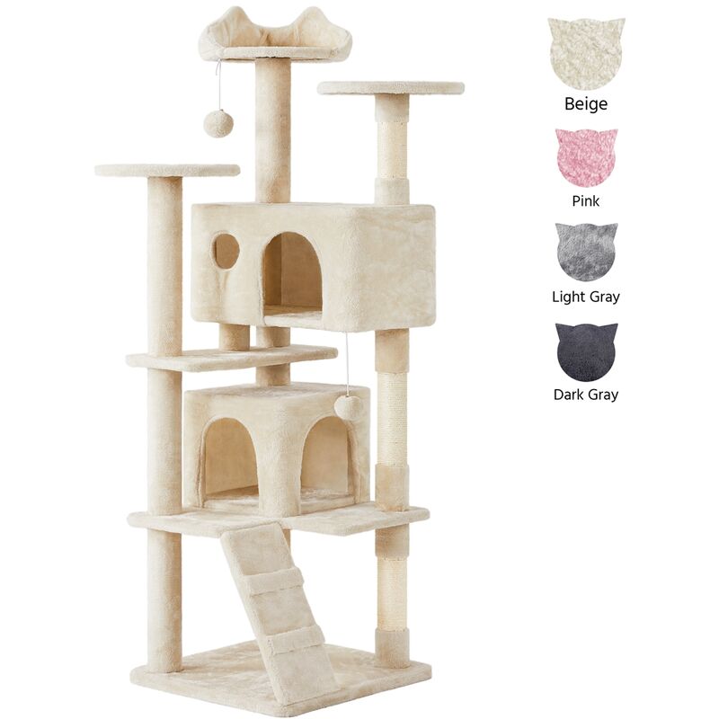 foto del prodotto yaheetech albero tiragraffi per gatti 178 cm con 3 posatoi 2 palle 2 condomini 3 tiragraffi a corda di sisal gioco giocattolo beige
