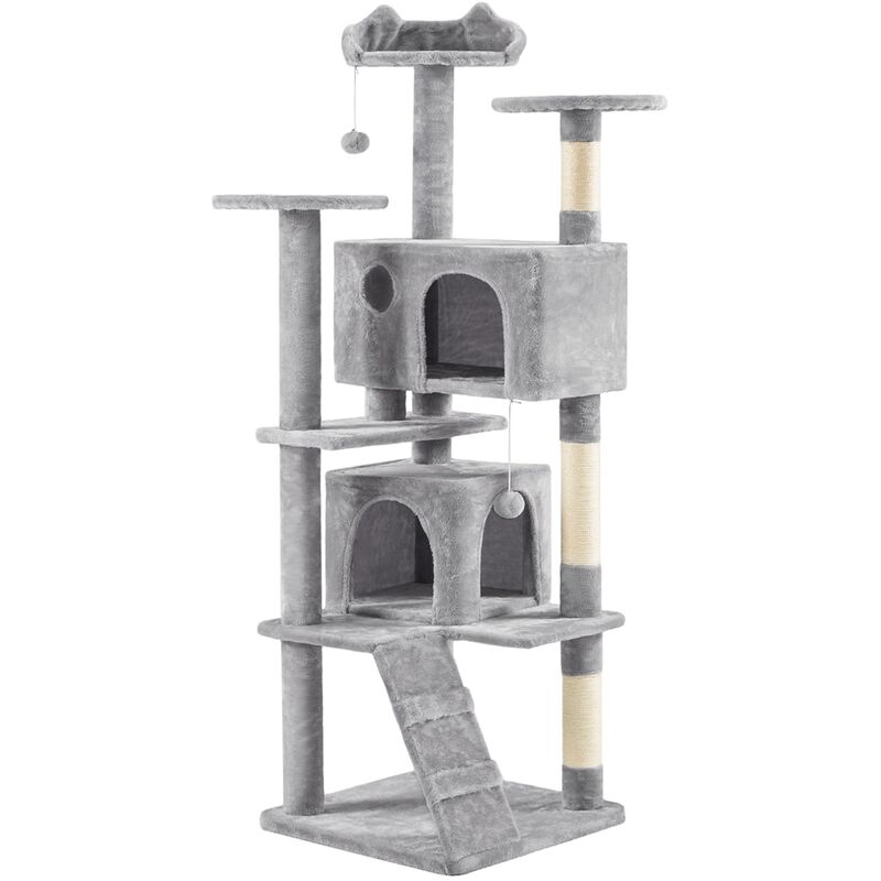 foto del prodotto yaheetech albero tiragraffi per gatti 178 cm con 3 posatoi 2 palle 2 condomini 3 tiragraffi a corda di sisal gioco giocattolo grigio chiaro