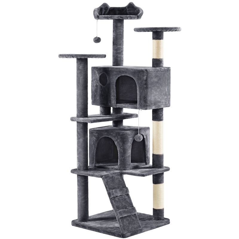 foto del prodotto yaheetech albero tiragraffi per gatti 178 cm con 3 posatoi 2 palle 2 condomini 3 tiragraffi a corda di sisal gioco giocattolo grigio scuro