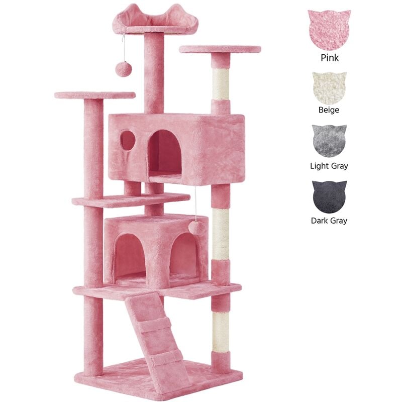 foto del prodotto yaheetech albero tiragraffi per gatti 178 cm con 3 posatoi 2 palle 2 condomini 3 tiragraffi a corda di sisal gioco giocattolo rosa