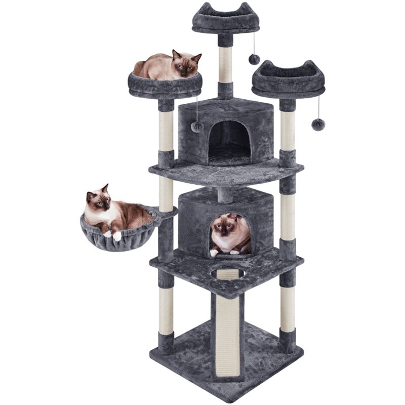 foto del prodotto yaheetech albero tiragraffi per gatti 193 cm con 3 posatoi condomini palle cestino 7 corde di sisal tiragraffi gioco giocattolo grigio scuro
