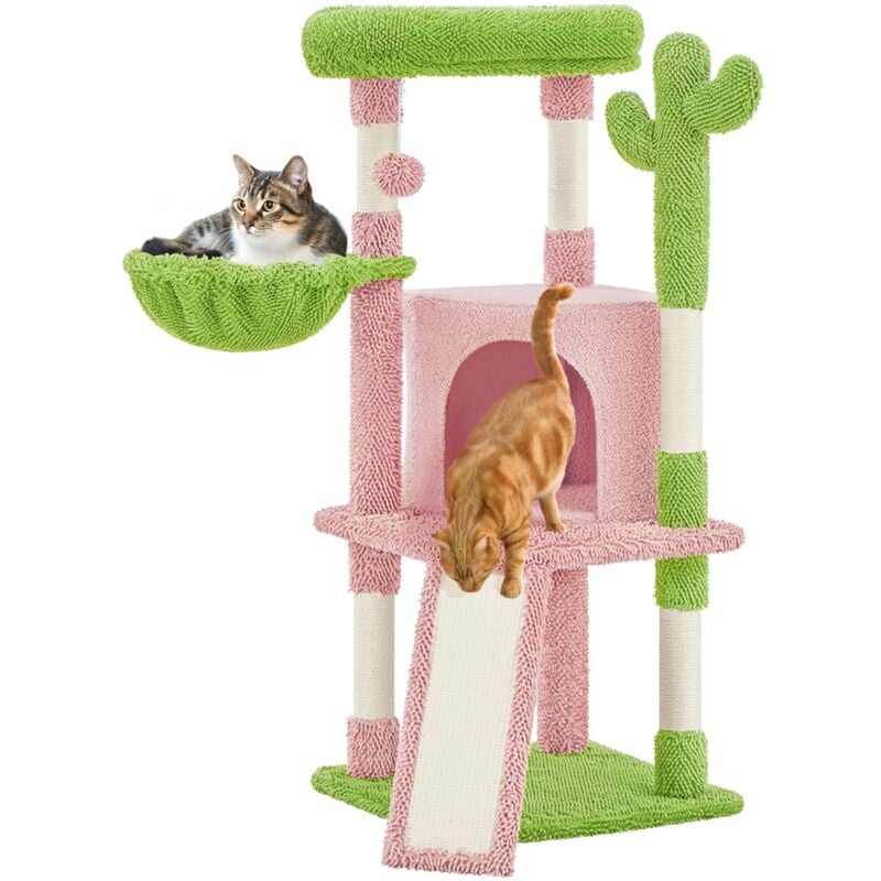 foto del prodotto yaheetech albero tiragraffi per gatti a forma di cactus in truciolato e corda di sisal 42,5 cm 42,5 cm 106,5 cm rosa verde