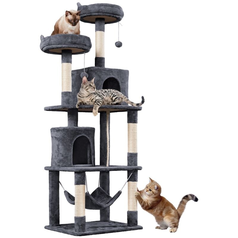foto del prodotto yaheetech albero tiragraffi per gatti adulti grandi medi con giocattolo 179 cm 2 palle cuccia graffiatoio in corda sisal grigio scuro