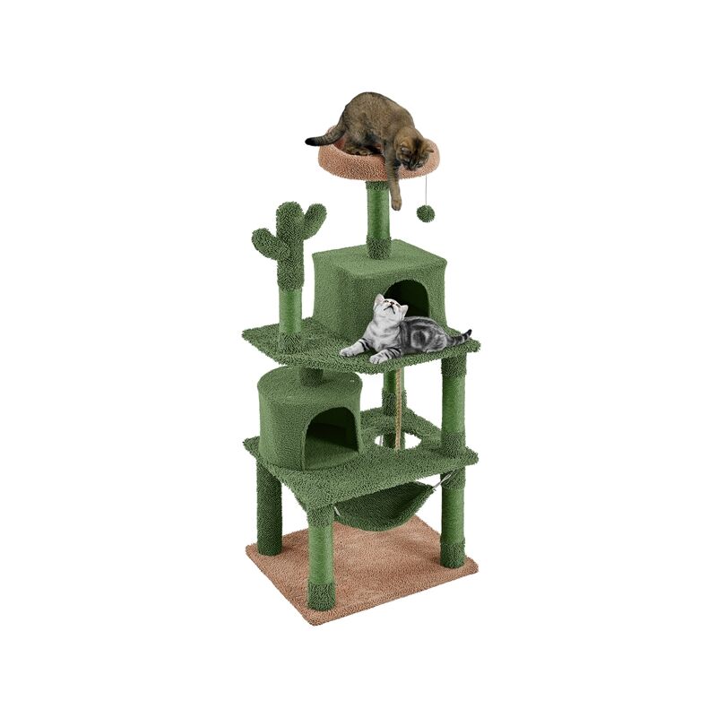 foto del prodotto yaheetech albero tiragraffi per gatti con giocattolo gioco palle amaca in corda sisal naturale 60,5 cm 48,5 cm 158,5 cm verde marrone
