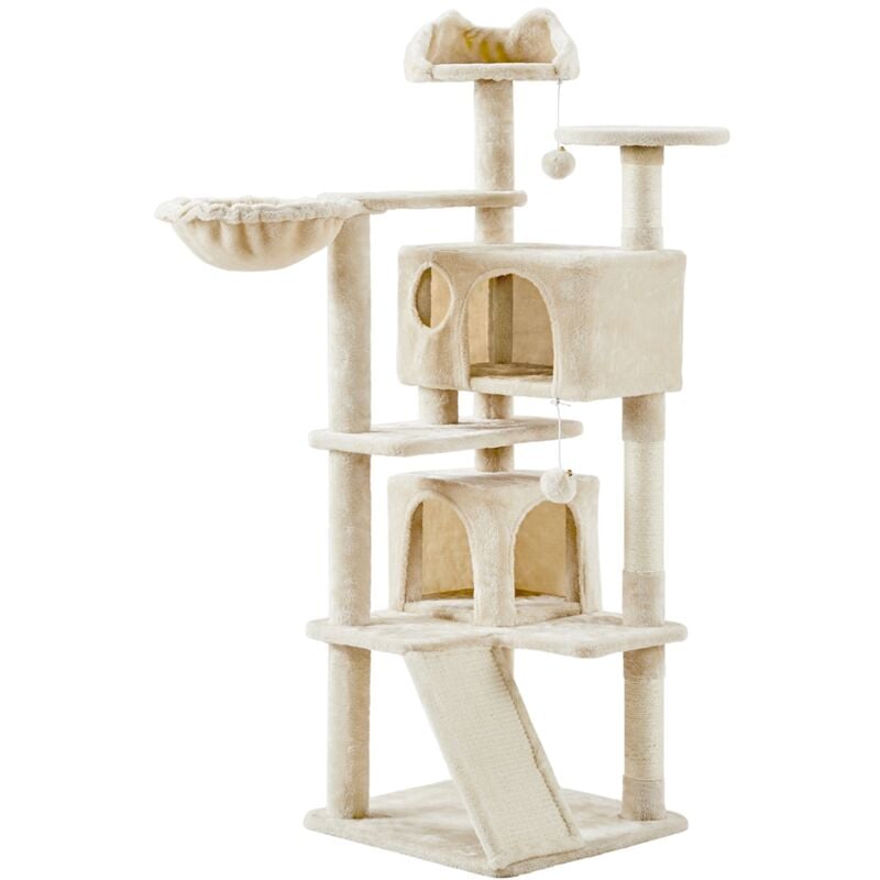 foto del prodotto yaheetech albero tiragraffi per gatti cuccia gatto con casetta cesto trespolo multilivello palestra castello gioco altezza 144.5 cm beige