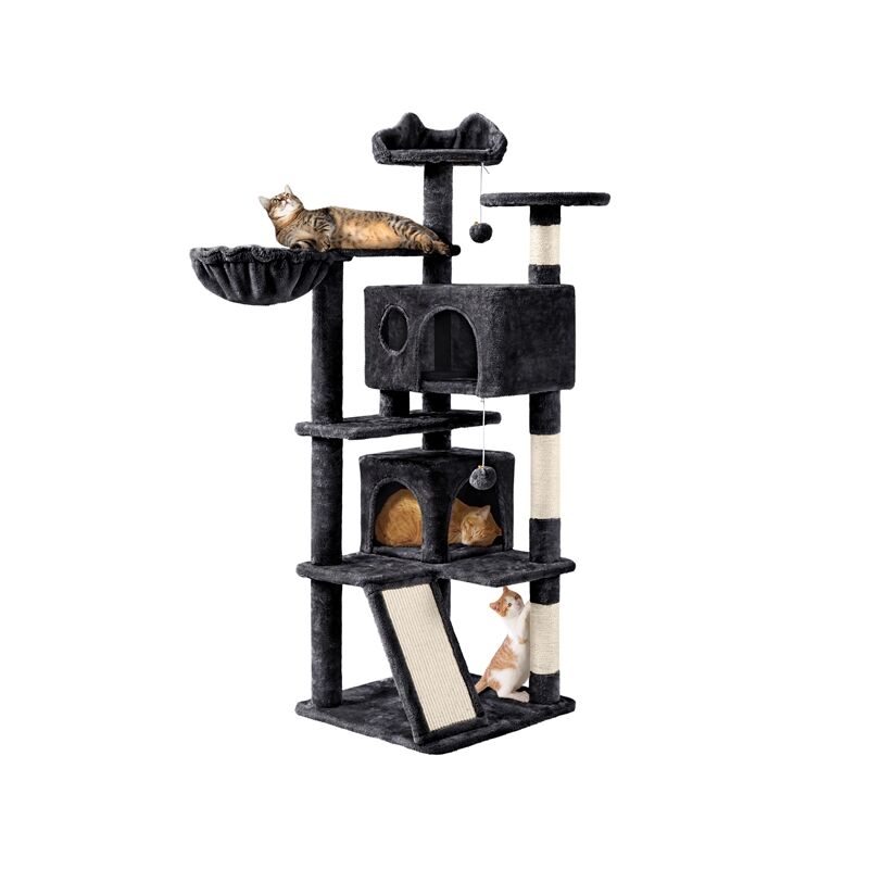 foto del prodotto yaheetech albero tiragraffi per gatti cuccia gatto con casetta cesto trespolo multilivello palestra castello gioco altezza 144.5 cm nero