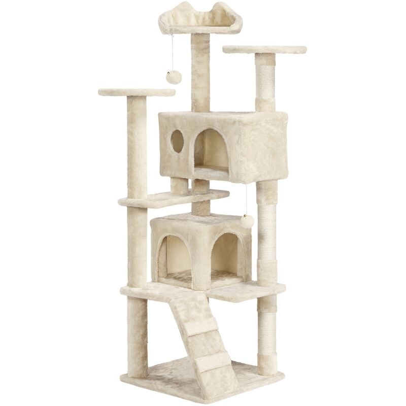 foto del prodotto yaheetech - albero tiragraffi per gatti in sisal e truciolato 49 cm 49 cm 158 cm torre con posatoio condominio gioco beige