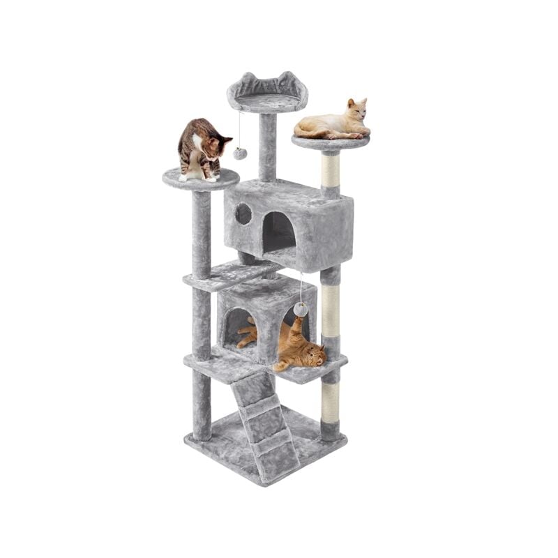 foto del prodotto yaheetech - albero tiragraffi per gatti in sisal e truciolato 49 cm 49 cm 158 cm torre con posatoio condominio gioco chiaro grigio