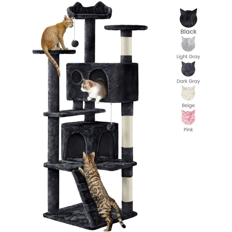 foto del prodotto yaheetech albero tiragraffi per gatti in sisal e truciolato 49 cm 49 cm 158 cm torre con posatoio condominio gioco nera