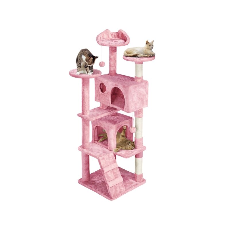 foto del prodotto yaheetech albero tiragraffi per gatti in sisal e truciolato 49 cm 49 cm 158 cm torre con posatoio condominio gioco rosa