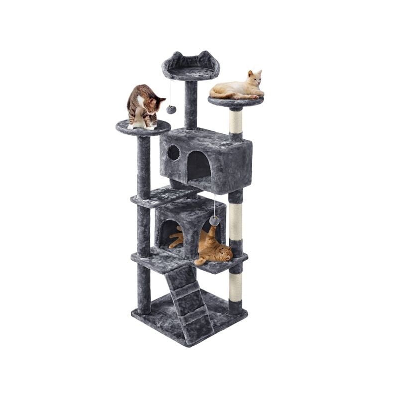 foto del prodotto yaheetech albero tiragraffi per gatti in sisal e truciolato 49 cm 49 cm 158 cm torre con posatoio condominio gioco scuro grigio
