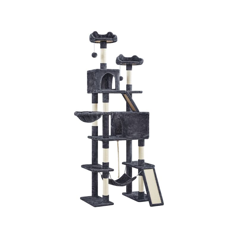foto del prodotto yaheetech albero tiragraffi per gatti in truciolato e corda in sisal con condomini posatoi e amaca per gioco e pisolini multilivello altezza 209 cm