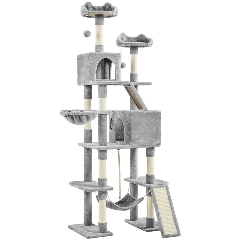 foto del prodotto yaheetech albero tiragraffi per gatti in truciolato e corda in sisal con condomini posatoi e amaca per gioco e pisolini multilivello altezza 209 cm