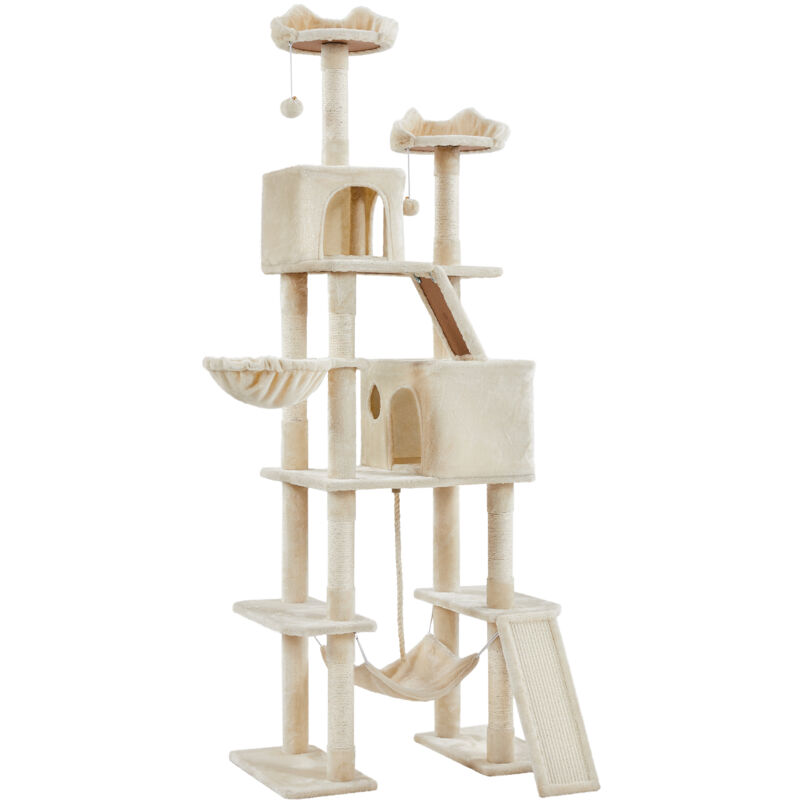foto del prodotto yaheetech albero tiragraffi per gatti in truciolato e corda in sisal con condomini posatoi e amaca per gioco e pisolini multilivello altezza 209 cm