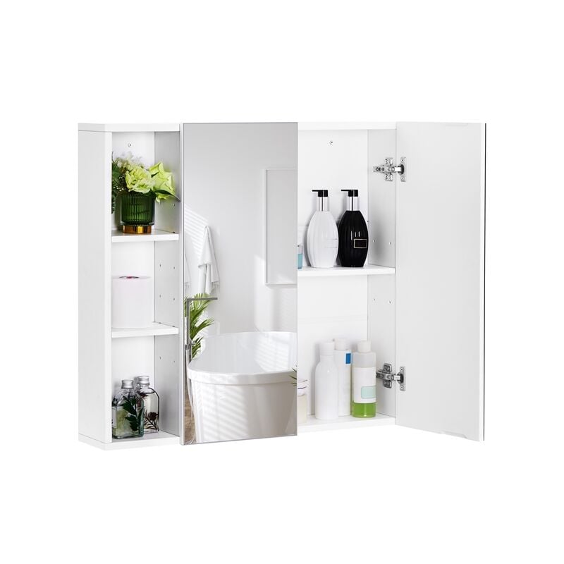 foto del prodotto yaheetech armadietto a specchio da bagno specchiera moderna mobilettto da parete a 3 riapiani regolabili 70,5 x 60,5 x 15 cm bianco