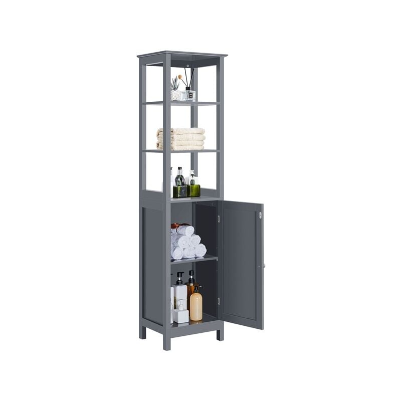 foto del prodotto yaheetech armadietto da terra mobile a colonna in legno 160 x 40 x 32 cm mobiletto da bagno autoportante con cassetti da angolo grigio scuro