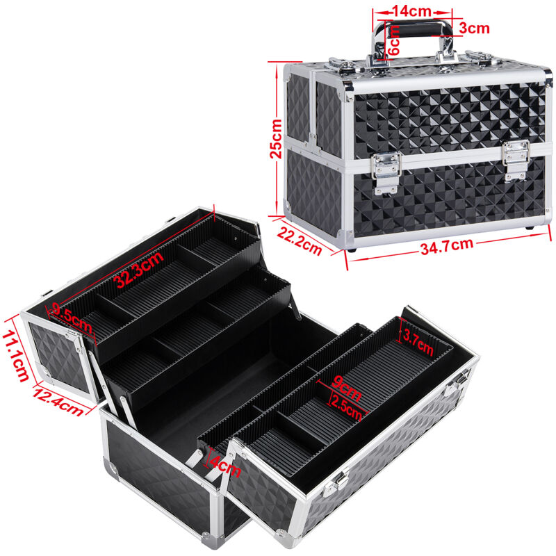 foto del prodotto yaheetech beauty case make up da viaggio valigetta porta trucchi estetista professionale cosmetici 6 vassoi divisori regolabili 34,7 x 22,2 x 25 cm