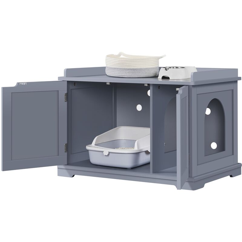 foto del prodotto yaheetech casetta per gatti cuccioli grande in legno armadietto con 2 ante per animali lettiera per domestici con divisore rimuovibile grigio
