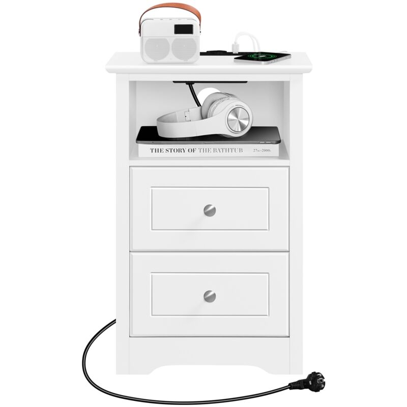 foto del prodotto yaheetech comodino camera da letto con stazione di ricarica 2 porte usb e 2 prese ac comodino smart con 2 cassetti e scomparto tavolino laterale da