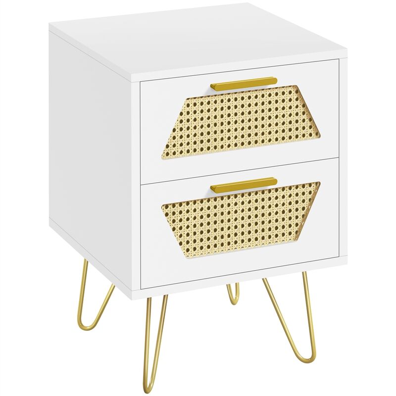 foto del prodotto yaheetech comodino da letto con cassetti in rattan comodino moderno mobiletto da camera da letto porta lampade 40 x 40 x 55 cm bianco