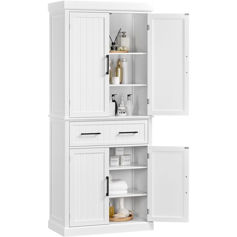 foto del prodotto yaheetech credenza da cucina salvaspazio, mobile dispensa alto multiuso, armadio da soggiorno bagno in legno con 3 ripiani regolabili e 1 cassetto