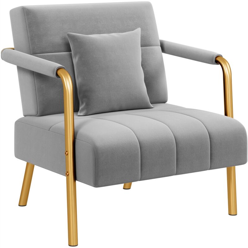 foto del prodotto yaheetech divano imbottito con braccioli divano singolo da salotto 75,5 72,5 76 cm sofa piccolo in velluto con 2 cuscini gambe in metallo per