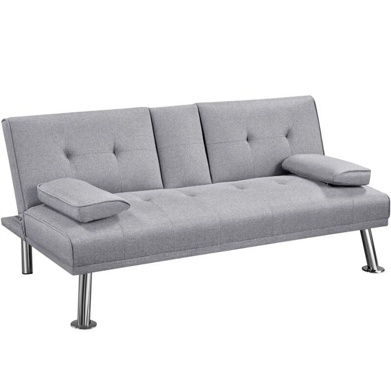 foto del prodotto yaheetech divano letto con 2 cuscini mobile divano convertibile in letto 167 81,5 75 cm da soggiorno chiaro grigio tessuto