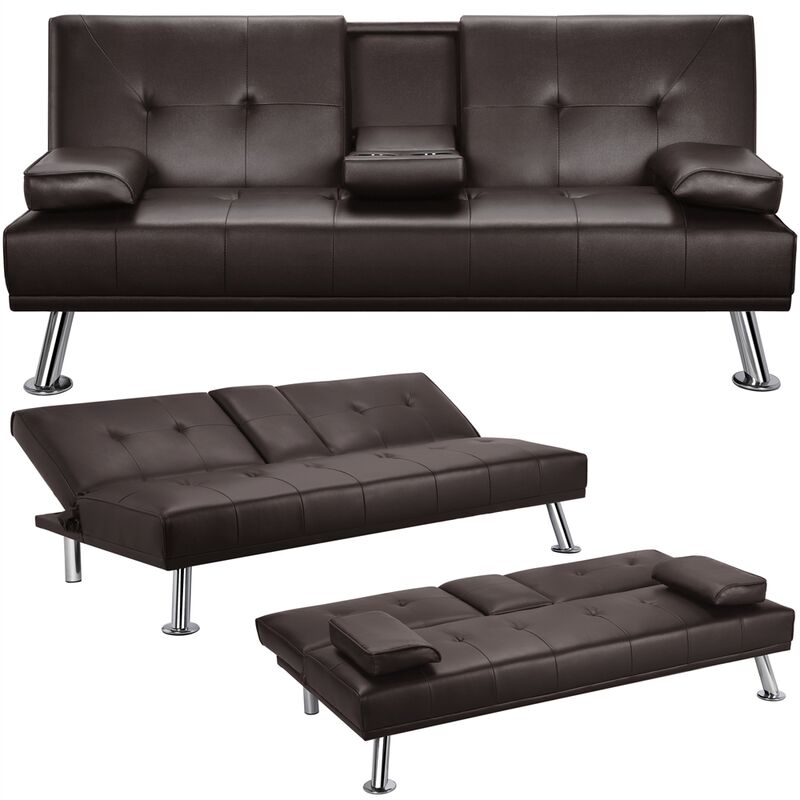 foto del prodotto yaheetech divano letto con 2 cuscini mobile divano convertibile in letto 167 81,5 75 cm da soggiorno espresso pelle