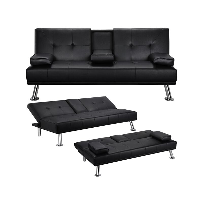 foto del prodotto yaheetech divano letto con 2 cuscini mobile divano convertibile in letto 167 81,5 75 cm da soggiorno nero pelle