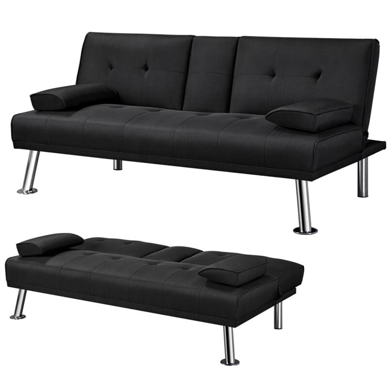 foto del prodotto yaheetech divano letto con 2 cuscini mobile divano convertibile in letto 167 81,5 75 cm da soggiorno nero tessuto
