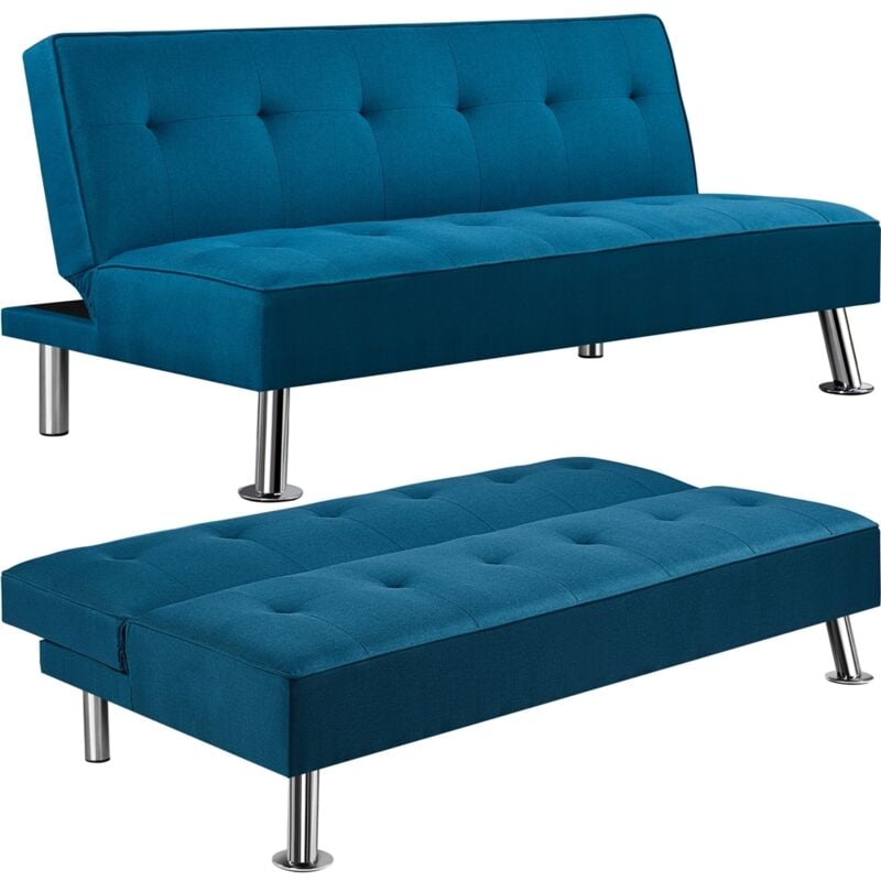 foto del prodotto yaheetech divano letto reclinabile convertibile in letto 105 - 180 da soggiorno salotto tessuto/blu acqua
