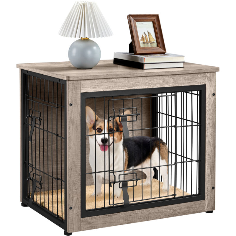 foto del prodotto yaheetech gabbia per cani gatti tavolino armadietto con doppie porte a rete in legno da interno 69 51 61 cm grigio