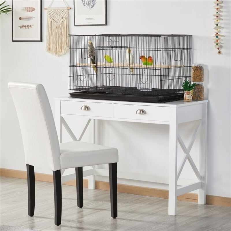foto del prodotto yaheetech gabbia voliera per uccelli pappagalli inseparabili impilabile in metallo e posatoi in legno 76 x 45,5 x 45,5 cm nera