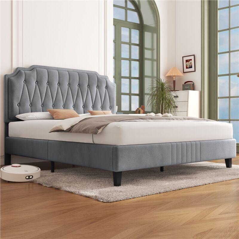 foto del prodotto yaheetech letto con testiera imbottita 31 cm altezza regolabile telaio con rete a doghe in legno e metallo chiaro grigio 160 x 200 cm
