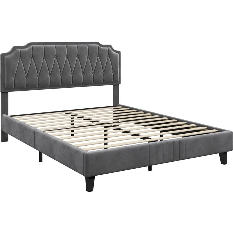 immagine 0 del prodotto yaheetech letto con testiera imbottita 31 cm altezza regolabile telaio con rete a doghe in legno e metallo scuro grigio 140 x 200 cm