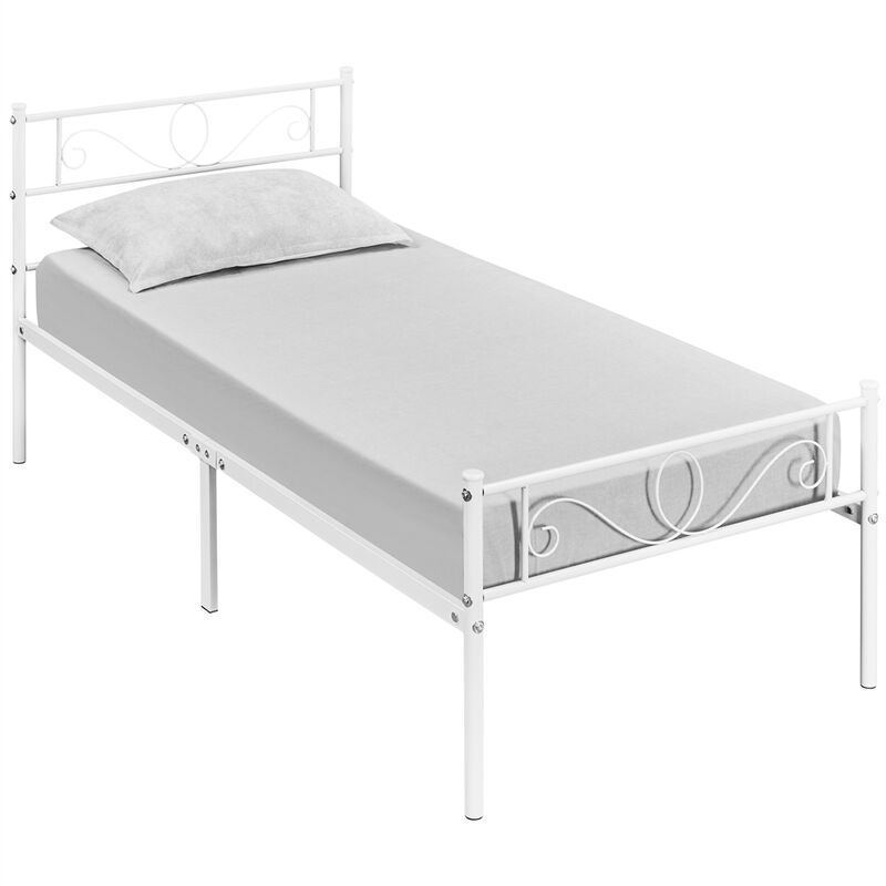 foto del prodotto yaheetech letto in ferro battuto con doghe struttura letto in metallo stile rustico moderno bianco singolo 90 x 190 cm