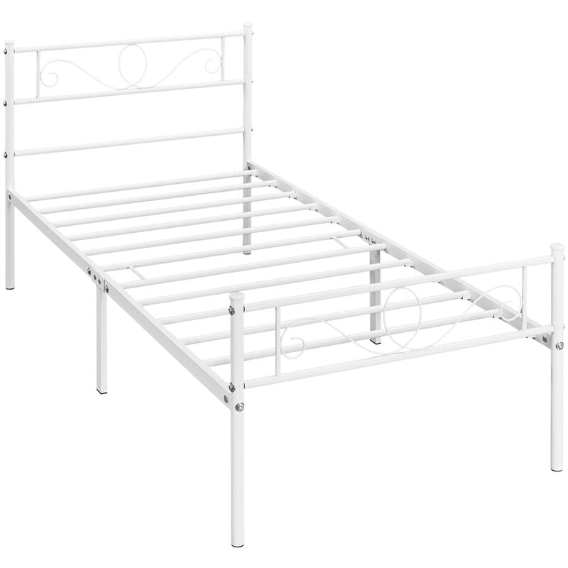 foto del prodotto yaheetech letto in ferro battuto con doghe struttura letto in metallo stile rustico moderno bianco singolo 90 x 200 cm